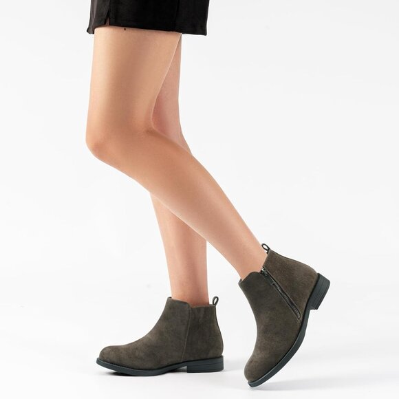 Women's Khaki Ankle Boots Short Flat Low Heel Dress Chelsea Casual Classic - Picture 4 of 9